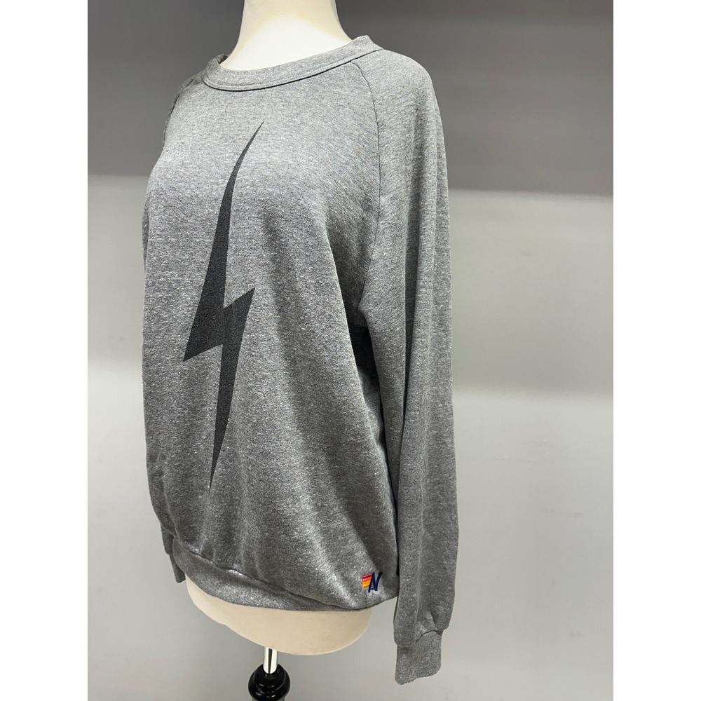 Aviator Nation Womens Lightning Bolt Sweatshirt Heather Gray Raglan Pullover L - Picture 2 of 4